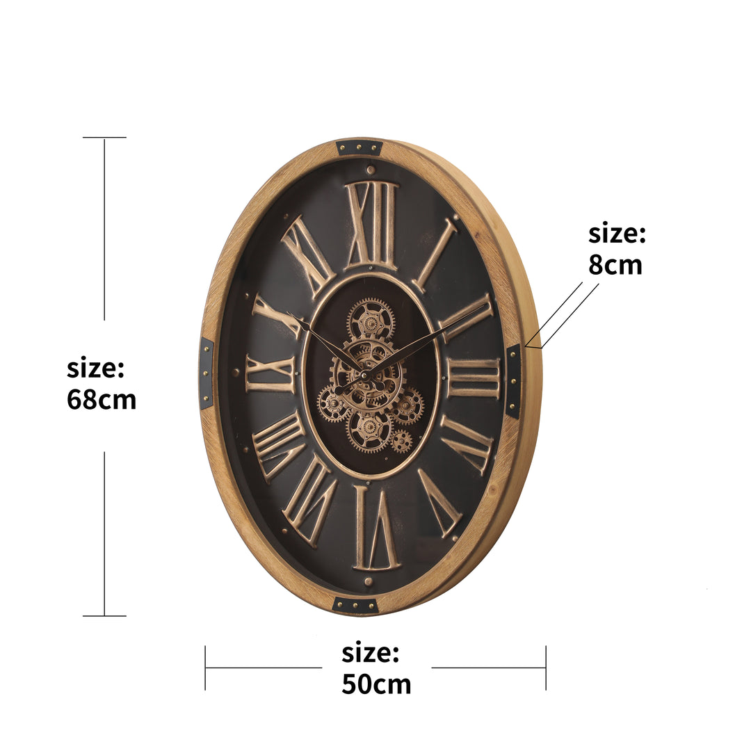 Orlando Oval Wooden Moving Cogs Wall Clock