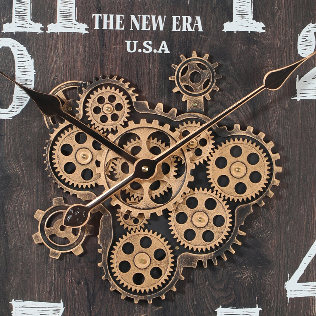 Woodie Round Moving Cogs Wall Clock