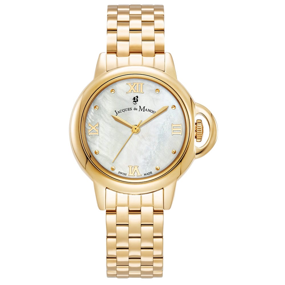 Jacques du Manoir Chronograph Watches Jacques Du Manoir Swiss Grace 32mm Analog Gold Stainless Steel Strap Watch Jacques Du Manoir Swiss Grace 32mm Analog Gold Stainless Steel Strap Watch Brand