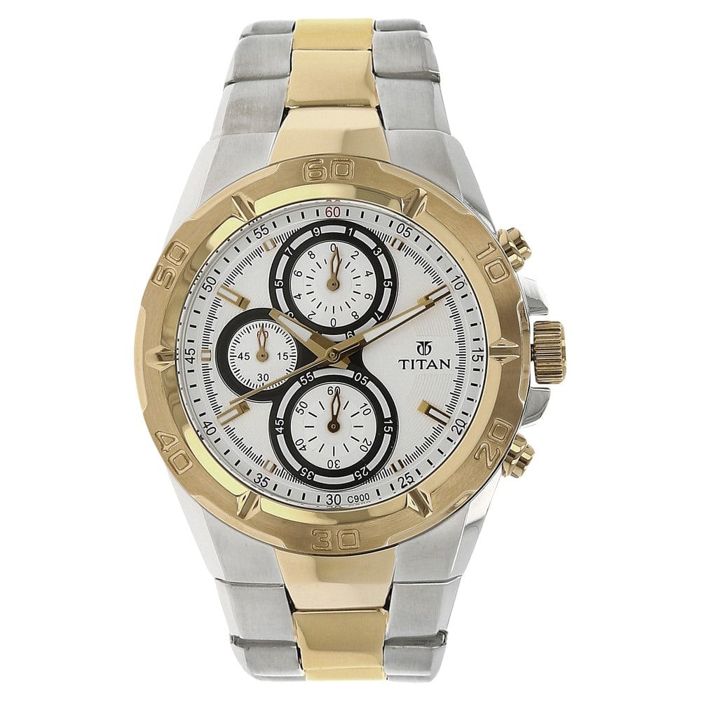 Titan Chronograph Watches Titan Chronograph White Dial Stainless Steel Strap watch for Men Brand