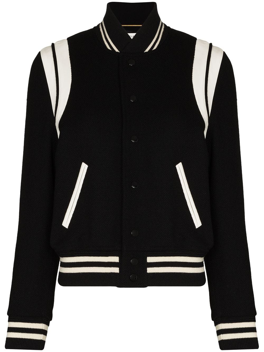 Saint Laurent Jackets 40 Saint Laurent Coats Black Saint Laurent Black-White Wool-Blend Varsity Jacket at Italia Luxury Group Brand