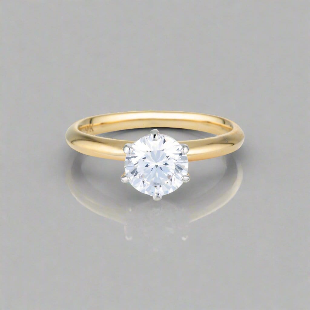 Georgini Ring 6 Georgini Gold Round Brilliant Cut 1.25ctw Moissanite Solitaire With Knife Edge Band In Yellow Gold Georgini Gold Round Brilliant Cut 1.25ctw Moissanite Solitaire With Knife Edge Band In Yellow Gold Brand