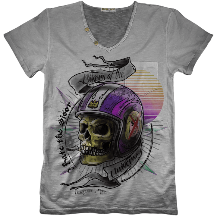 Vintabros T-shirt S / Grey Vintabros Bikers of the Universe Men V-neck T-shirt Brand