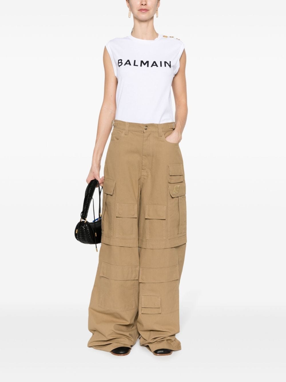 Balmain Topwear L Balmain Cotton Logo Top Balmain White Cotton Logo Top Brand