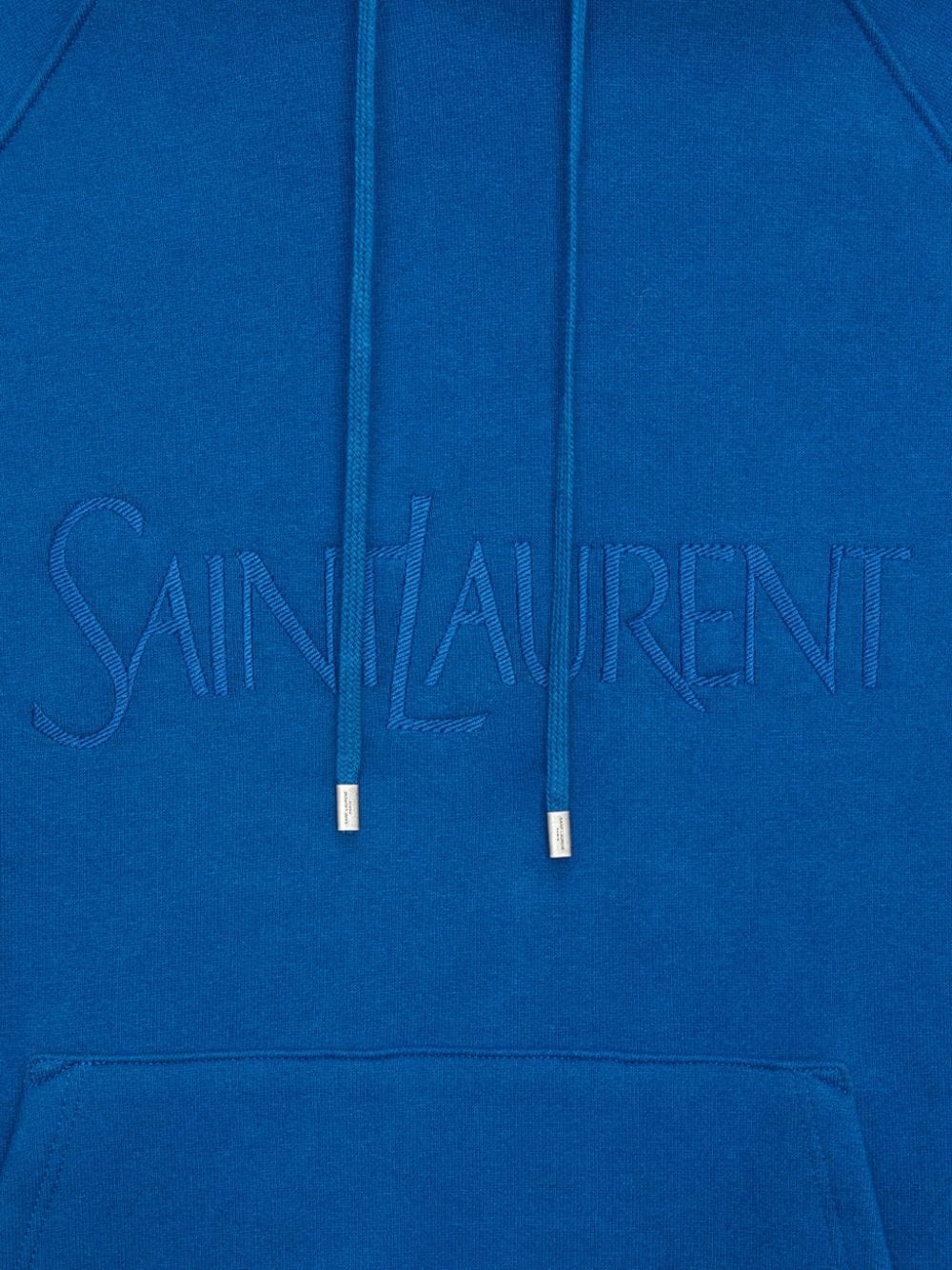 Saint Laurent Topwear L Saint Laurent Cobalt Blue Cotton Hoodie Saint Laurent Cobalt Blue Logo-Embroidered Cotton Hoodie Brand