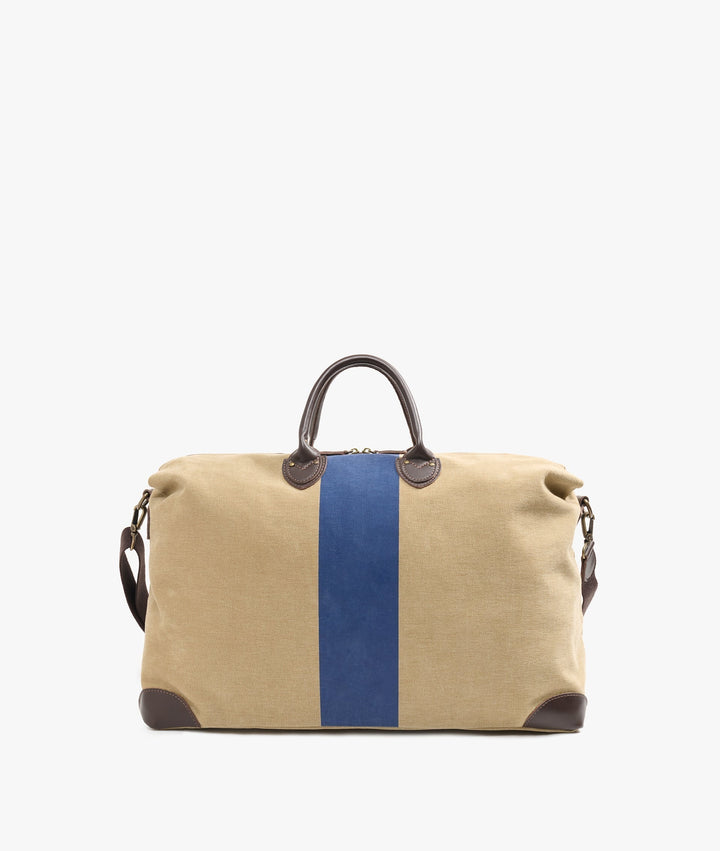 My Style Bags Travel Bags My Style Bags Harvard Stripe Duffel Travel Bag in Beige with Blue Stripes for Men Brand