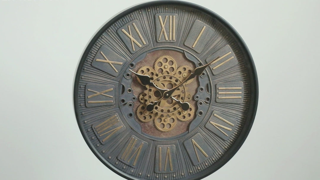 Mr Brown Round Industrial  Moving Cogs Wall Clock